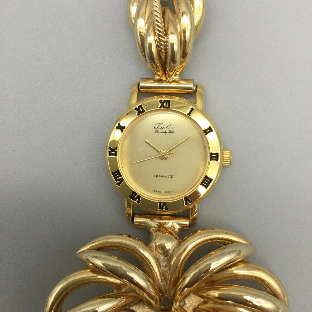 Tali Beverly Hills Nurse Brooch Watch Womens 24mm Gold Tone Leaf New Battery